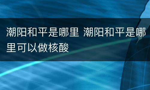 潮阳和平是哪里 潮阳和平是哪里可以做核酸