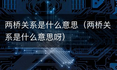 两桥关系是什么意思（两桥关系是什么意思呀）
