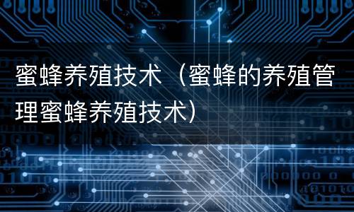 蜜蜂养殖技术（蜜蜂的养殖管理蜜蜂养殖技术）