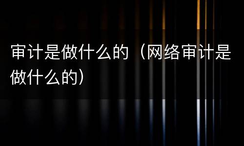 审计是做什么的（网络审计是做什么的）