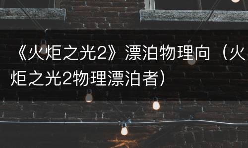 《火炬之光2》漂泊物理向（火炬之光2物理漂泊者）