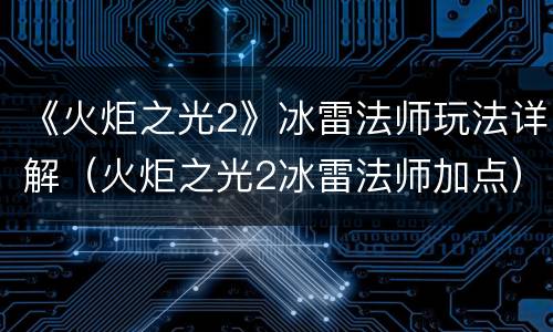 《火炬之光2》冰雷法师玩法详解（火炬之光2冰雷法师加点）