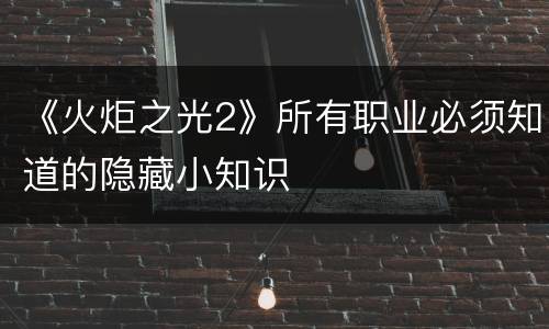 《火炬之光2》所有职业必须知道的隐藏小知识