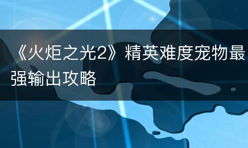 《火炬之光2》精英难度宠物最强输出攻略